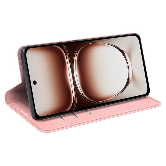 Oppo Reno12 Hoesje - Luxe Wallet Bookcase (Magnetische Sluiting) - Roze