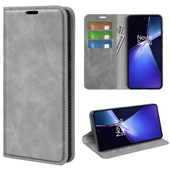 OnePlus Nord CE 4 Lite Hoesje - Luxe Wallet Bookcase (Magnetische Sluiting) - Grijs