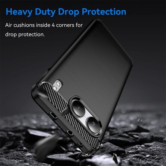 OnePlus Nord 4 Hoesje - MobyDefend TPU Backcover - Geborstelde Metaal &amp; Carbon-Look - Blauw