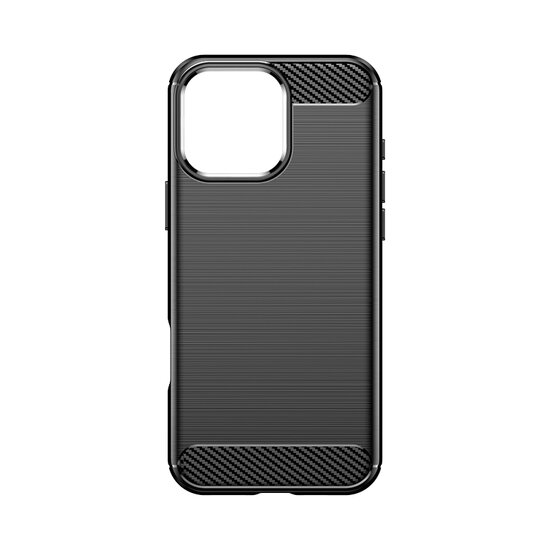 iPhone 16 Pro Max Hoesje - MobyDefend TPU Backcover - Geborstelde Metaal &amp; Carbon-Look - Zwart