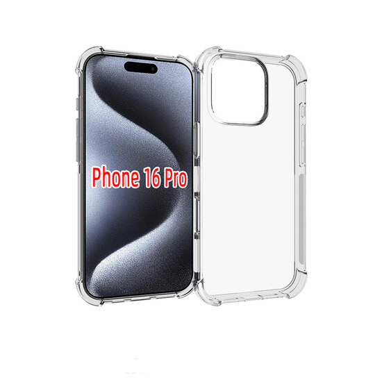 iPhone 16 Pro Hoesje - MobyDefend Transparante Shockproof TPU Backcover - Verstevigde Hoeken - Volledig Doorzichtig