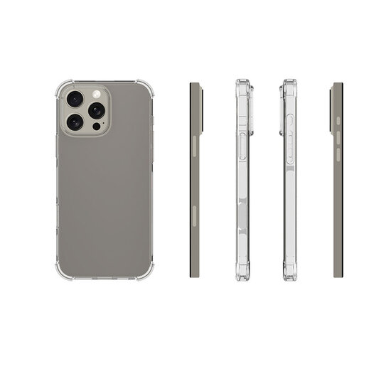 iPhone 16 Pro Max Hoesje - MobyDefend Transparante Shockproof TPU Backcover - Verstevigde Hoeken - Volledig Doorzichtig