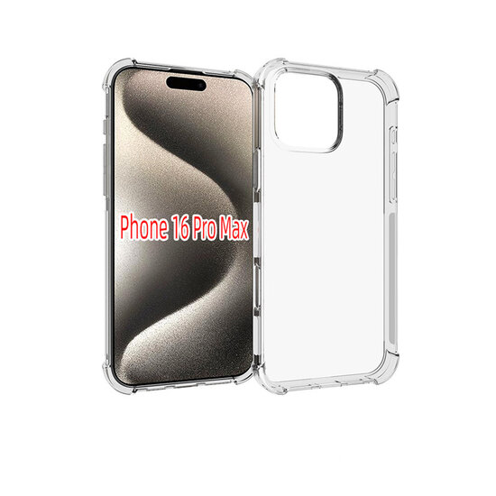 iPhone 16 Pro Max Hoesje - MobyDefend Transparante Shockproof TPU Backcover - Verstevigde Hoeken - Volledig Doorzichtig