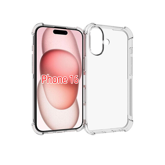 iPhone 16 Hoesje - MobyDefend Transparante Shockproof TPU Backcover - Verstevigde Hoeken - Volledig Doorzichtig