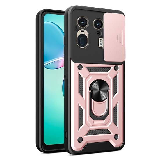 Motorola Edge 50 Ultra Hoesje - MobyDefend Pantsercase Met Draaibare Ring - Ros&eacute;