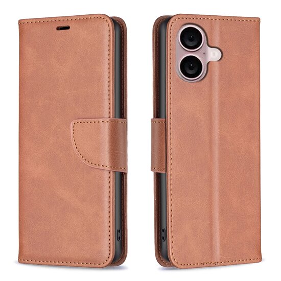 iPhone 16 Hoesje - MobyDefend Wallet Book Case Met Koord - Bruin