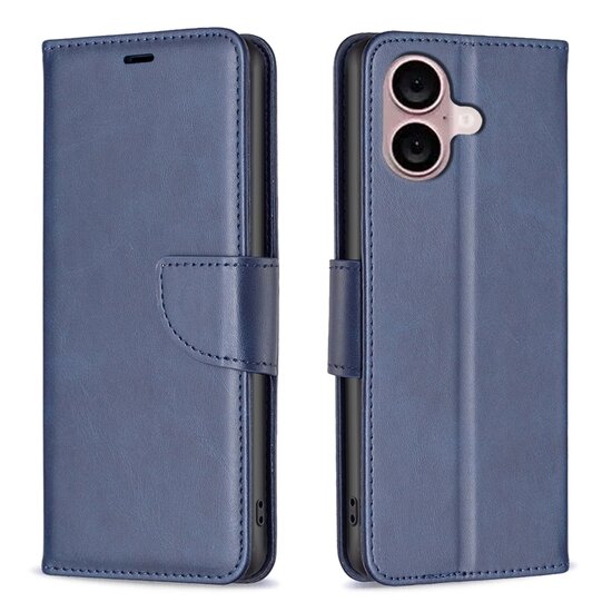 iPhone 16 Hoesje - MobyDefend Wallet Book Case Met Koord - Blauw