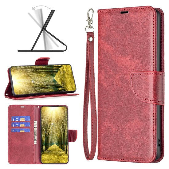 iPhone 16 Hoesje - MobyDefend Wallet Book Case Met Koord - Rood