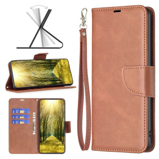 iPhone 16 Pro Hoesje - MobyDefend Wallet Book Case Met Koord - Bruin