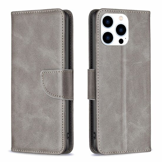 iPhone 16 Pro Hoesje - MobyDefend Wallet Book Case Met Koord - Grijs