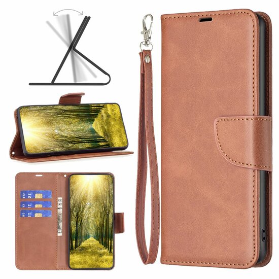 iPhone 16 Pro Max Hoesje - MobyDefend Wallet Book Case Met Koord - Bruin