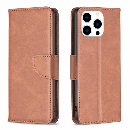 iPhone 16 Pro Max Hoesje - MobyDefend Wallet Book Case Met Koord - Bruin