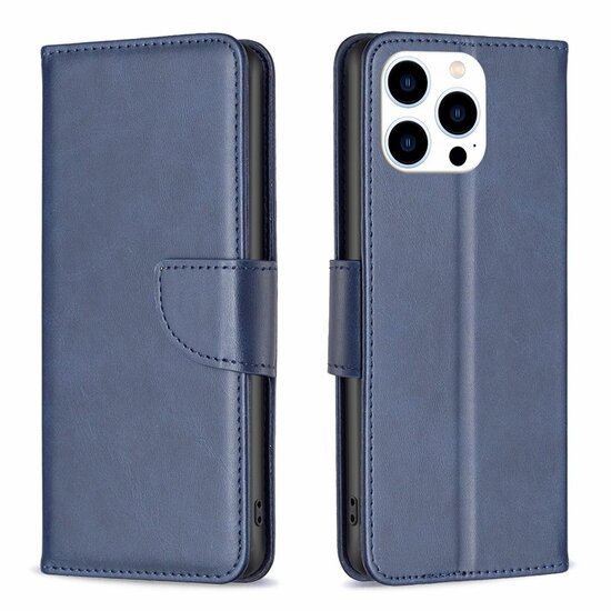 iPhone 16 Pro Max Hoesje - MobyDefend Wallet Book Case Met Koord - Blauw