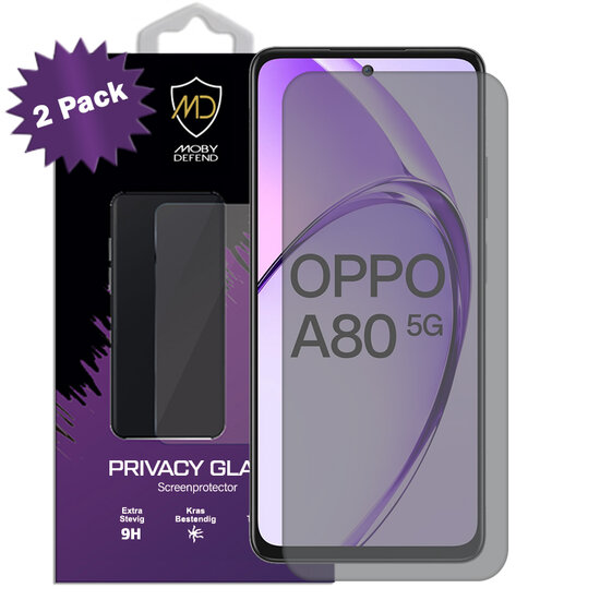 2-Pack MobyDefend Oppo A80 5G Screenprotectors - Matte Privacy Glass Screensavers