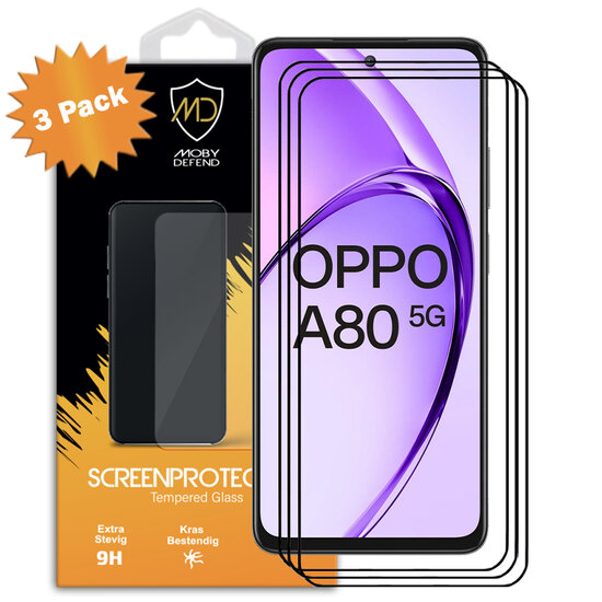 3-Pack Oppo A80 5G Screenprotectors - MobyDefend Screensavers Met Zwarte Randen - Gehard Glas 