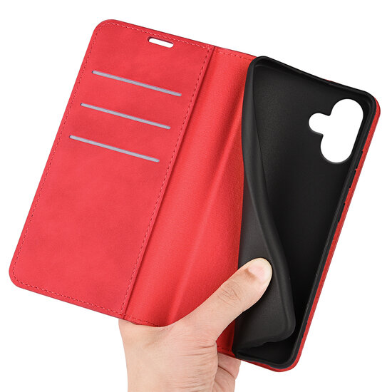 iPhone 16 Hoesje - Luxe Wallet Bookcase (Magnetische Sluiting) - Rood