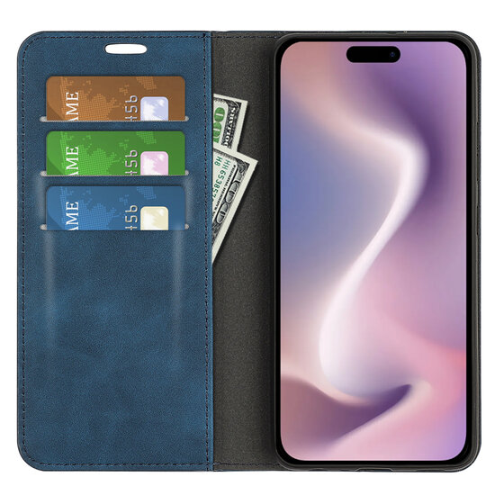 iPhone 16 Hoesje - Luxe Wallet Bookcase (Magnetische Sluiting) - Blauw