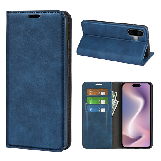 iPhone 16 Hoesje - Luxe Wallet Bookcase (Magnetische Sluiting) - Blauw