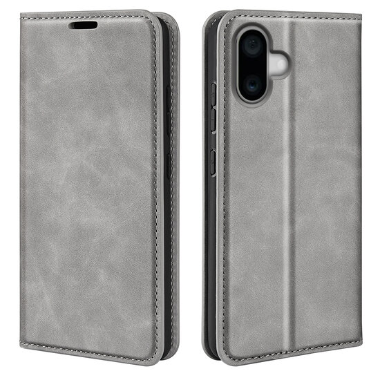 iPhone 16 Hoesje - Luxe Wallet Bookcase (Magnetische Sluiting) - Grijs