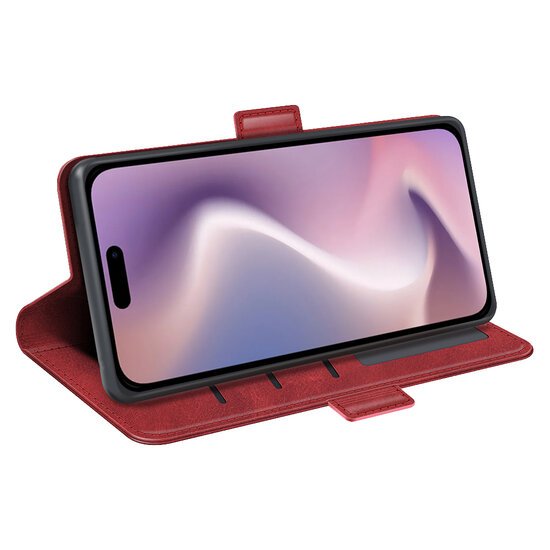 iPhone 16 Hoesje - MobyDefend Luxe Wallet Book Case (Sluiting Zijkant) - Rood