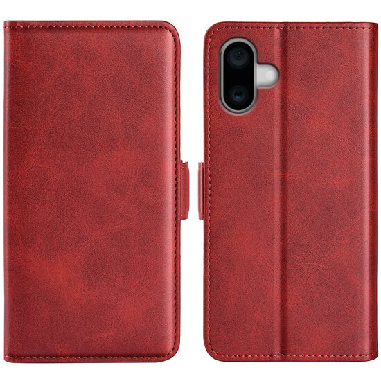 iPhone 16 Hoesje - MobyDefend Luxe Wallet Book Case (Sluiting Zijkant) - Rood