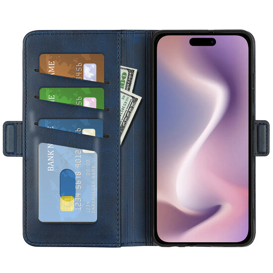 iPhone 16 Hoesje - MobyDefend Luxe Wallet Book Case (Sluiting Zijkant) - Blauw