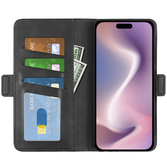 iPhone 16 Hoesje - MobyDefend Luxe Wallet Book Case (Sluiting Zijkant) - Zwart