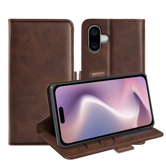 iPhone 16 Hoesje - MobyDefend Luxe Wallet Book Case (Sluiting Zijkant) - Bruin