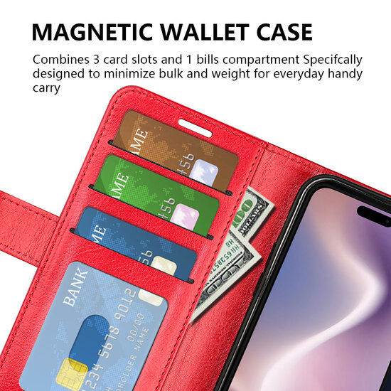 iPhone 16 Hoesje - MobyDefend Wallet Book Case (Sluiting Achterkant) - Rood