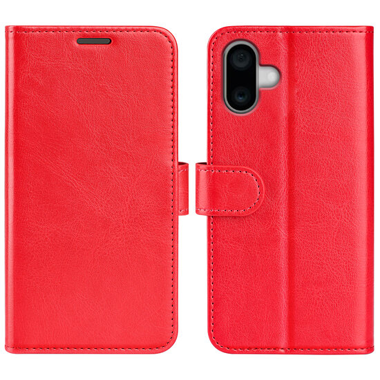 iPhone 16 Hoesje - MobyDefend Wallet Book Case (Sluiting Achterkant) - Rood