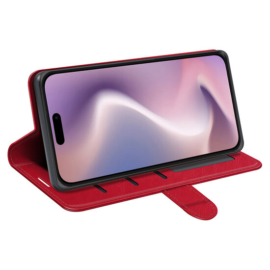 iPhone 16 Hoesje - MobyDefend Wallet Book Case (Sluiting Achterkant) - Rood