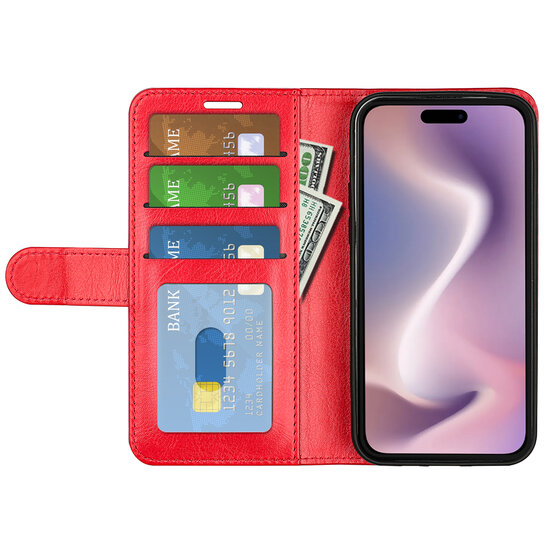 iPhone 16 Hoesje - MobyDefend Wallet Book Case (Sluiting Achterkant) - Rood