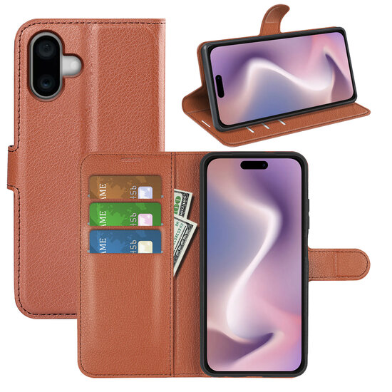 iPhone 16 Hoesje - MobyDefend Kunstleren Wallet Book Case (Sluiting Voorkant) - Bruin