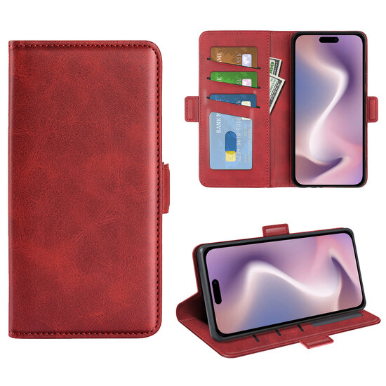 iPhone 16 Plus Hoesje - MobyDefend Luxe Wallet Book Case (Sluiting Zijkant) - Rood