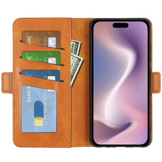 iPhone 16 Plus Hoesje - MobyDefend Luxe Wallet Book Case (Sluiting Zijkant) - Lichtbruin