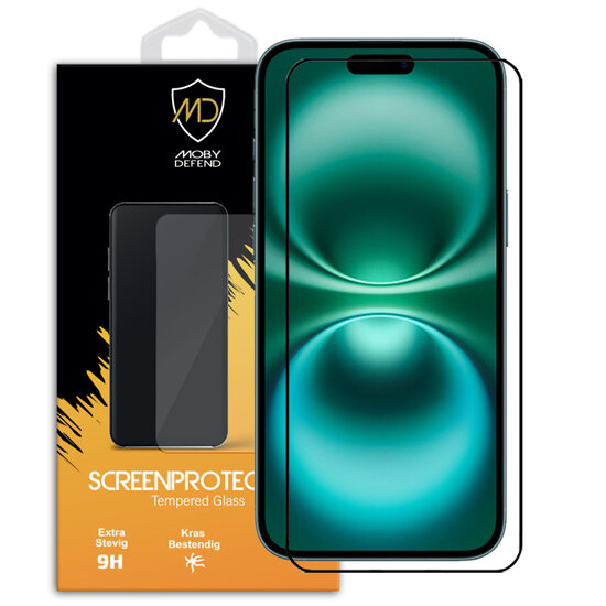 iPhone 16 Plus Screenprotector - MobyDefend Screensaver Met Zwarte Randen - Gehard Glas 