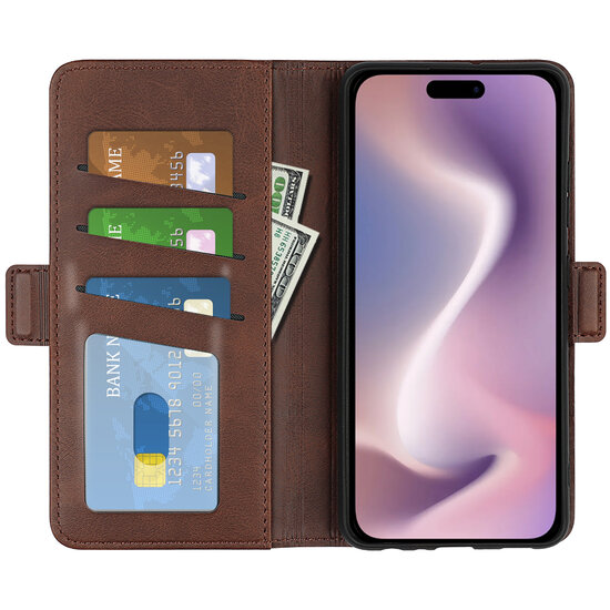 iPhone 16 Plus Hoesje - MobyDefend Luxe Wallet Book Case (Sluiting Zijkant) - Bruin