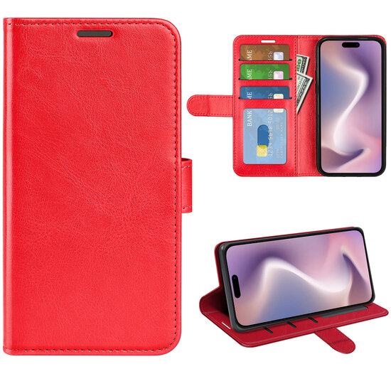 iPhone 16 Plus Hoesje - MobyDefend Wallet Book Case (Sluiting Achterkant) - Rood