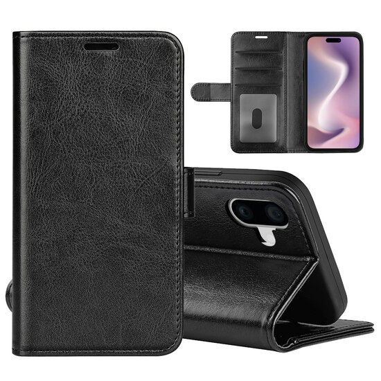 iPhone 16 Plus Hoesje - MobyDefend Wallet Book Case (Sluiting Achterkant) - Zwart