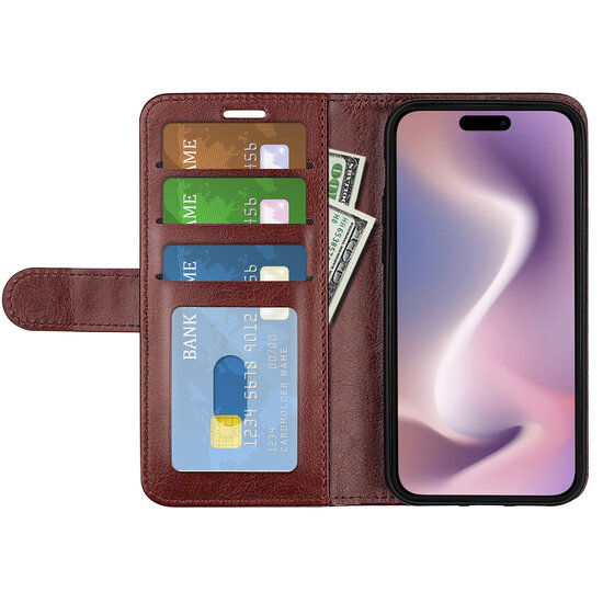 iPhone 16 Plus Hoesje - MobyDefend Wallet Book Case (Sluiting Achterkant) - Bruin