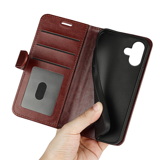 iPhone 16 Plus Hoesje - MobyDefend Wallet Book Case (Sluiting Achterkant) - Bruin