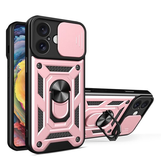 iPhone 16 Plus Hoesje - MobyDefend Pantsercase Met Draaibare Ring - Ros&eacute;