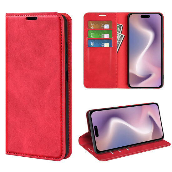 iPhone 16 Plus Hoesje - Luxe Wallet Bookcase (Magnetische Sluiting) - Rood