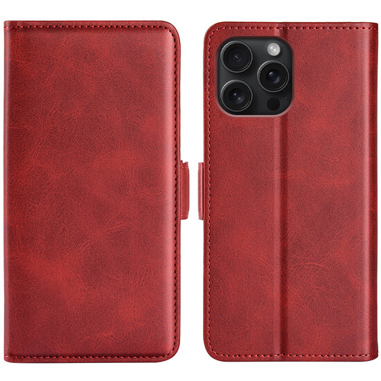 iPhone 16 Pro Hoesje - MobyDefend Luxe Wallet Book Case (Sluiting Zijkant) - Rood