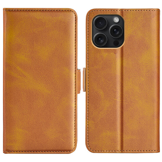 iPhone 16 Pro Hoesje - MobyDefend Luxe Wallet Book Case (Sluiting Zijkant) - Lichtbruin