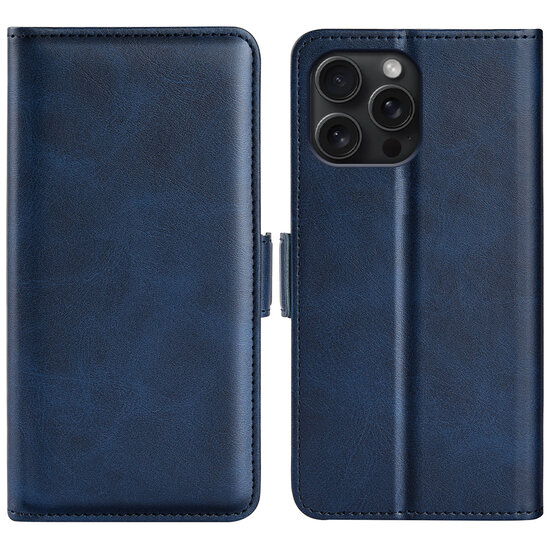 iPhone 16 Pro Hoesje - MobyDefend Luxe Wallet Book Case (Sluiting Zijkant) - Blauw