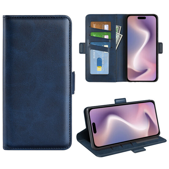 iPhone 16 Pro Hoesje - MobyDefend Luxe Wallet Book Case (Sluiting Zijkant) - Blauw