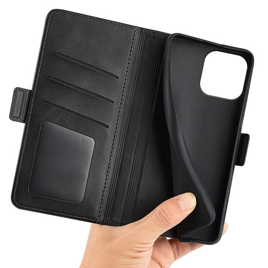 iPhone 16 Pro Hoesje - MobyDefend Luxe Wallet Book Case (Sluiting Zijkant) - Zwart