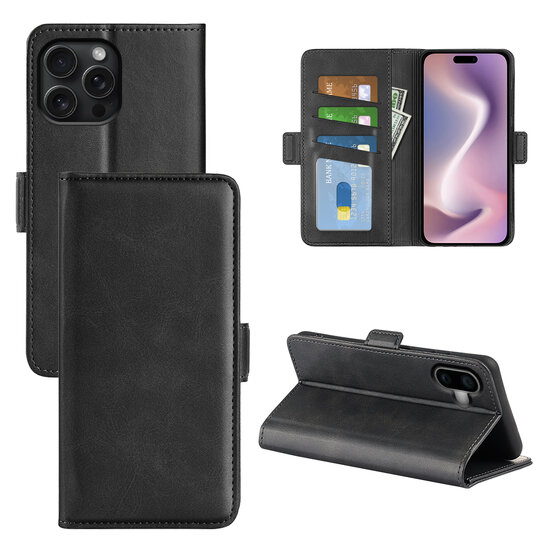 iPhone 16 Pro Hoesje - MobyDefend Luxe Wallet Book Case (Sluiting Zijkant) - Zwart