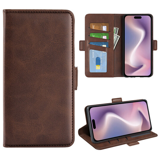 iPhone 16 Pro Hoesje - MobyDefend Luxe Wallet Book Case (Sluiting Zijkant) - Bruin